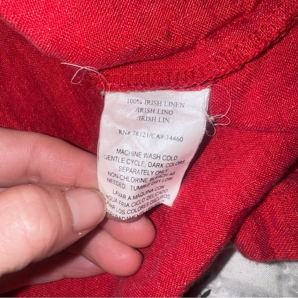 Eileen Fisher Red Irish Linen Cropped Collarless Boxy Button Shirt Size large - Picture 4 of 4